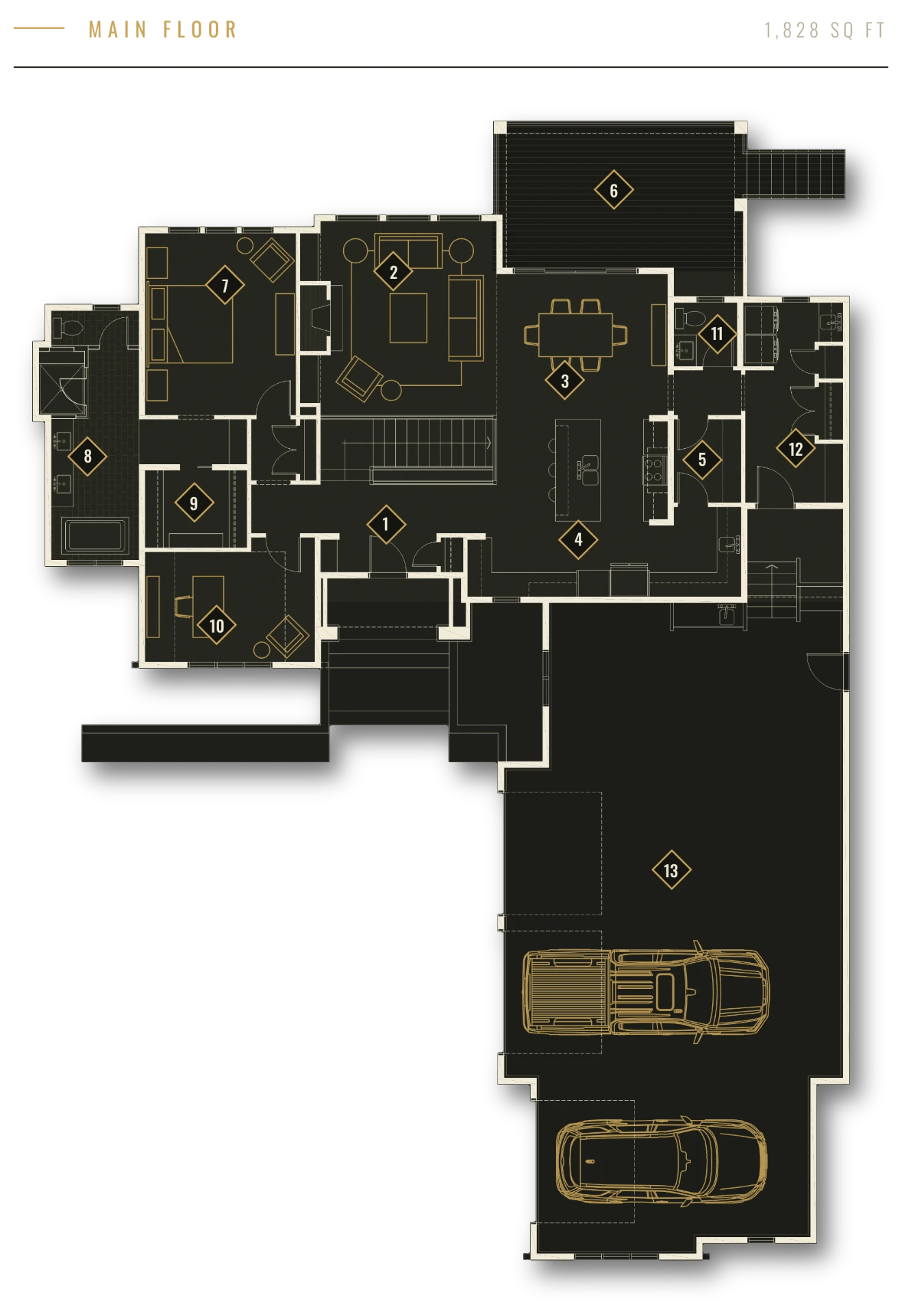 Main level floor plan for 709 Gold Canyon Bay S