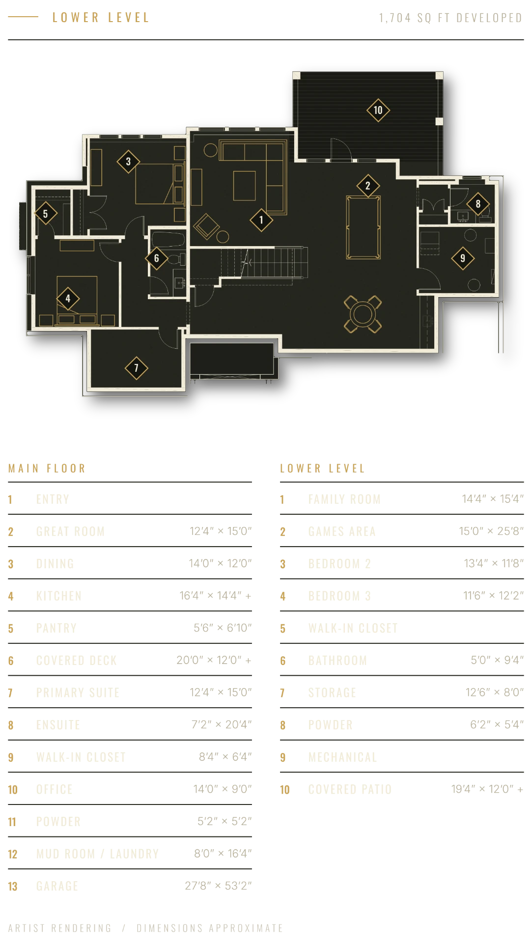 Lower level floor plan for 709 Gold Canyon Bay S